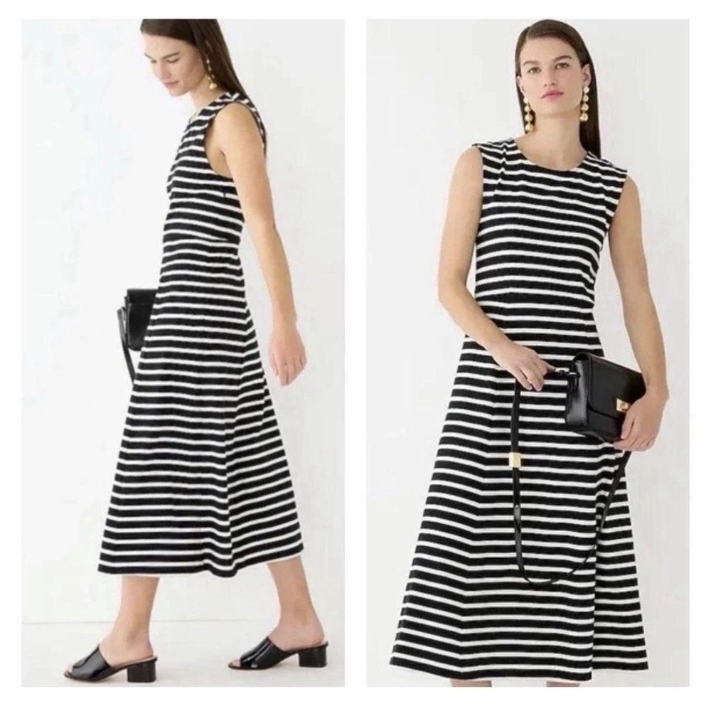 J.Crew Striped Maxi Dress Cap Sleeve S Knit Nautical Preppy Brunch Effortless